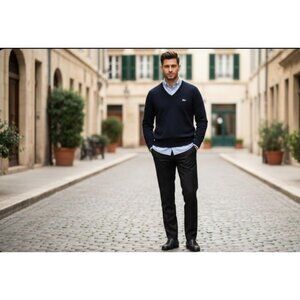 Vintage '70s-'80s Izod Lacoste V-Neck Sweater | Iconic Green Crocodile Logo | Ma